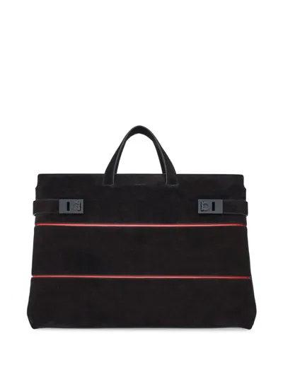 Ferragamo Gancini-plaque Suede Tote Bag In Black