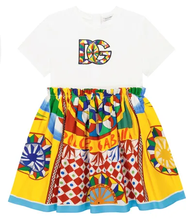 Dolce & Gabbana Kids' Carretto Print Cotton Jersey Dress In White