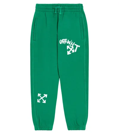 Off-white Kids' Paint Script Cotton Track Pants In Green White