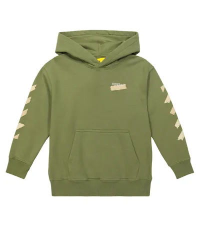 Off-white Kids' Hoodie Aus Baumwoll-jersey In Green