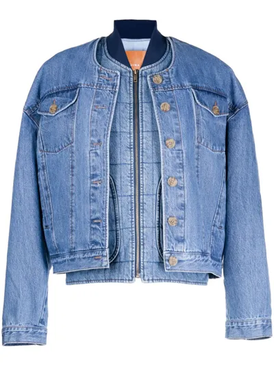 Rejina Pyo Wells Layered Denim Bomber Jacket In Blue