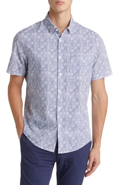 Mizzen + Main Leeward Trim Fit Coastal Fjord Short Sleeve Button-up Performance Shirt In White