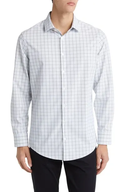 Mizzen + Main Leeward Trim Fit Sky Hampton Windowpane Plaid Performance Button-up Shirt In Blue