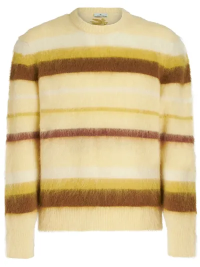 Etro Mens Beige Crewneck Striped-pattern Wool-blend Jumper In Yellow