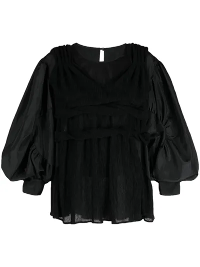 Muller Of Yoshiokubo Puff-sleeved Layered Blouse In Black