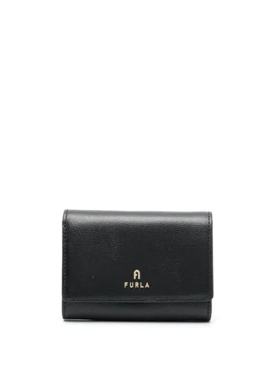 Furla Medium Camelia Leather Wallet In Black