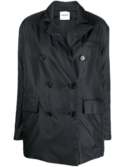 Aspesi Double-breast Flap-pockets Coat In Black