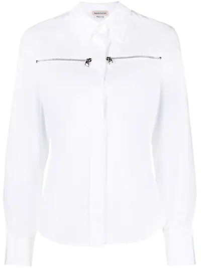 Alexander Mcqueen Zip-detail Long-sleeve Shirt In Optical White