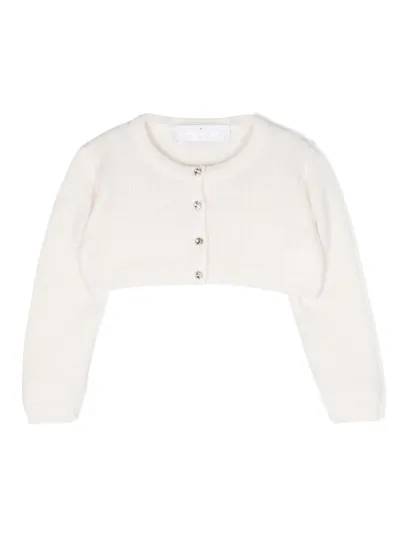 Colorichiari Babies' Crystal-embellished Wool Cropped Cardigan In White