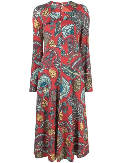 La Doublej Farfalla Floral-print Dress In Sicomore_red