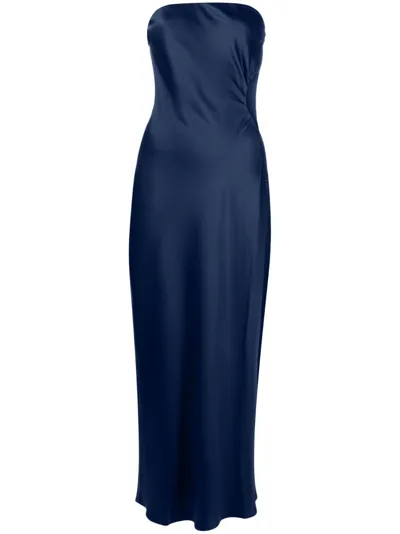 Reformation Nevaeh Strapless Satin Midi Dress In Blue