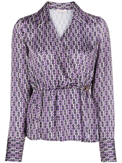 Liu •jo Geometric-pattern Satin Blouse In Purple