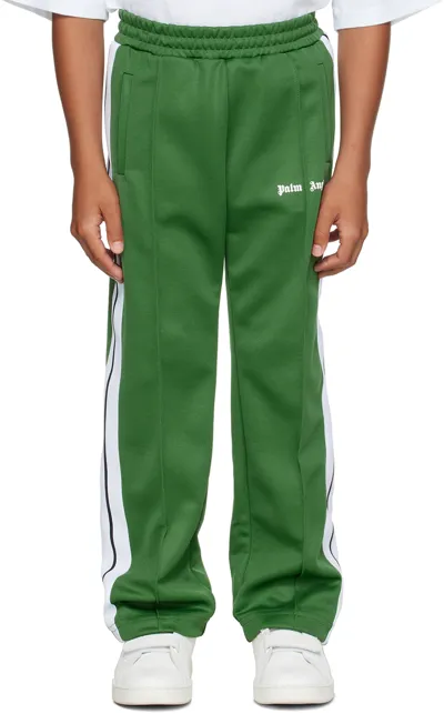 Palm Angels Kids Green Striped Track Pants In Green White