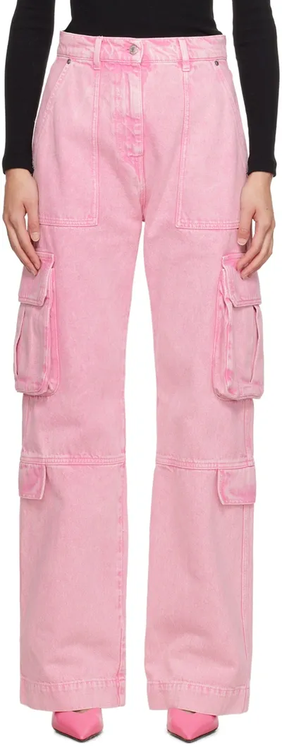 Msgm Bleached-effect Wide-leg Cargo Jeans In Pink