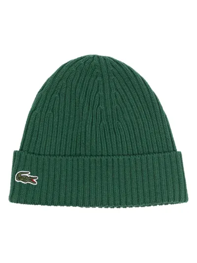 Lacoste Logo-patch Wool Beanie In Green 132