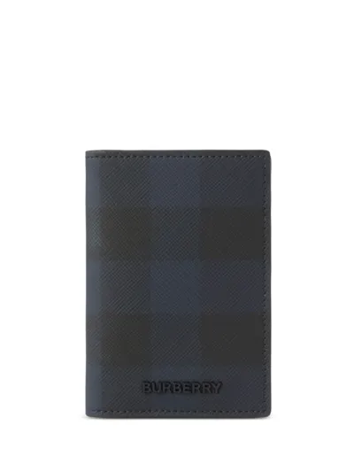 Burberry Check-pattern Leather Card Holder In Blau