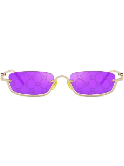 Gucci Gg Logo Rectangle-frame Sunglasses In 2300s1 Gold