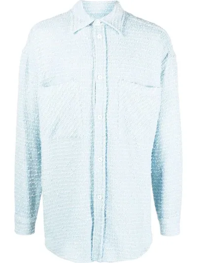 Faith Connexion Long-sleeved Bouclé Over-shirt In Blue