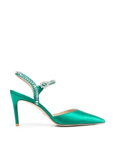 Stuart Weitzman 100mm Gemcut Satin Pumps In Green