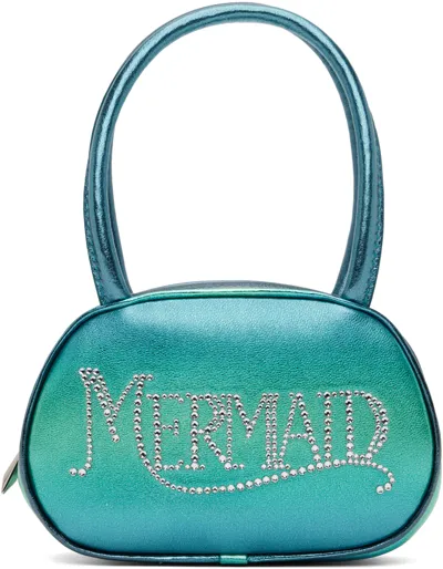 Amina Muaddi Superamini Crystal-embellished Metallic Leather Tote In Deep Sea