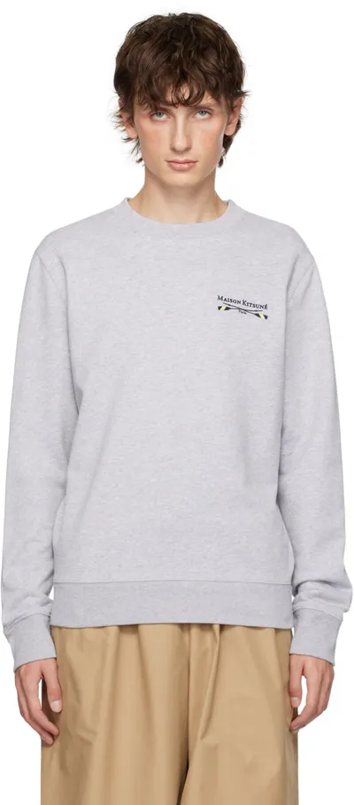 Maison Kitsuné Gray Embroidered Sweatshirt In H120 Light Grey Mela