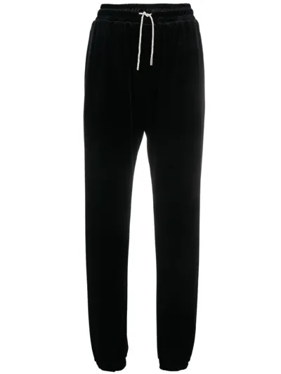 Alexandre Vauthier Rhinestone-drawstring Velvet Track Pants In Black