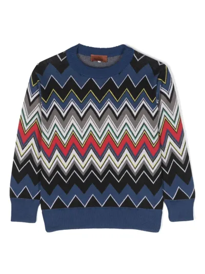 Missoni Kids' Zigzag-woven Crew-neck Sweatshirt In Blue