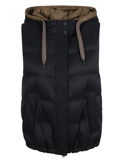 Brunello Cucinelli Hooded Puffer Gilet In Blue