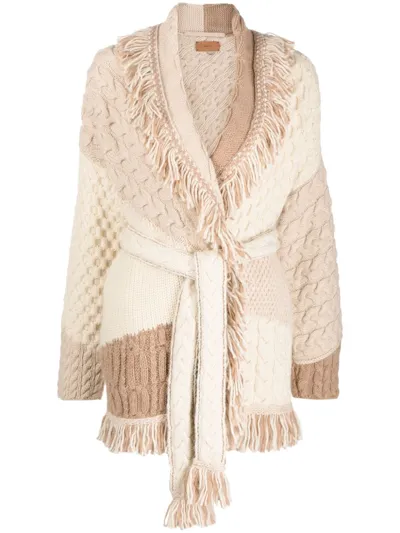 Alanui Talking Glacier Wool Cardigan In Beige