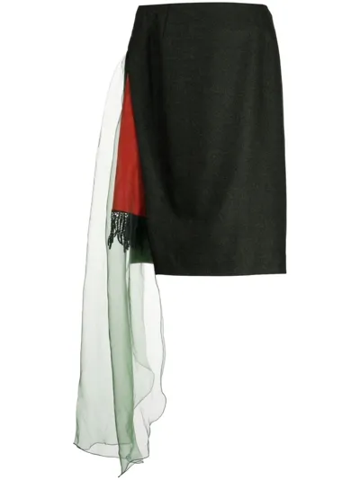 Kolor Draped-panel Wool Pencil Skirt In Green