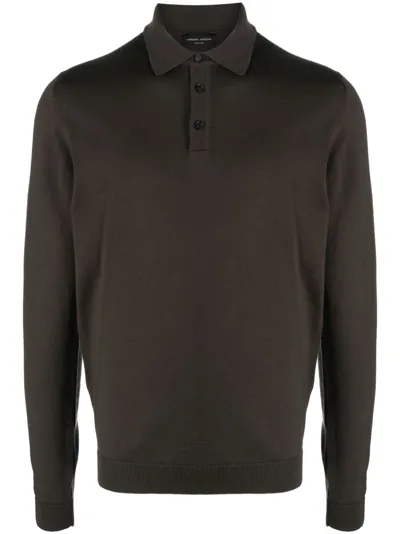 Roberto Collina Long-sleeved Merino Polo Shirt In Brown