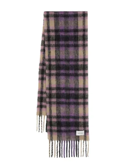 Henrik Vibskov Logo-patch Checkered Wool Scarf In Purple