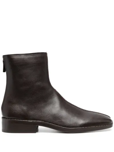 Lemaire Square-toe Leather Ankle Boots In Brown