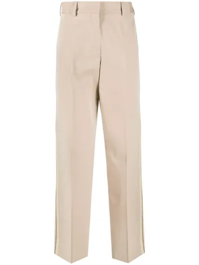 Palm Angels Crochet-stripe Cotton Trousers In Neutrals