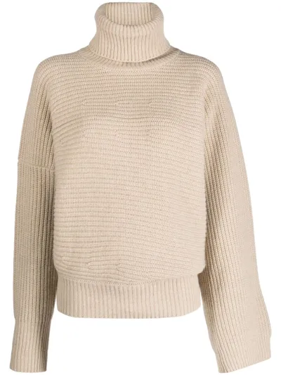 Stella Mccartney Rib-knit Regenerated Cashmere Cape Jumper In Oat