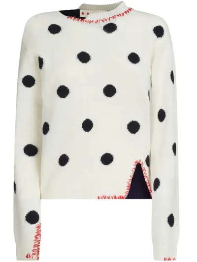 Marni Polka-dot Distressed-effect Jumper In Stone White