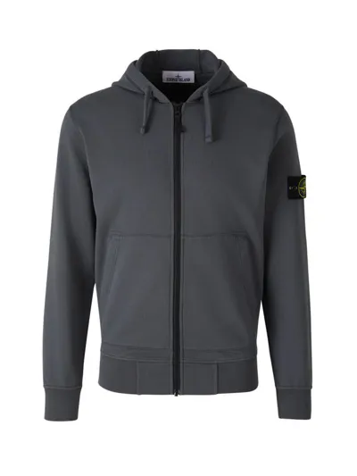 Stone Island Logo Patch Zipped Hoodie In Grey