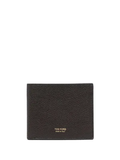 Tom Ford Logo-lettering Grained Leather Wallet In Brown