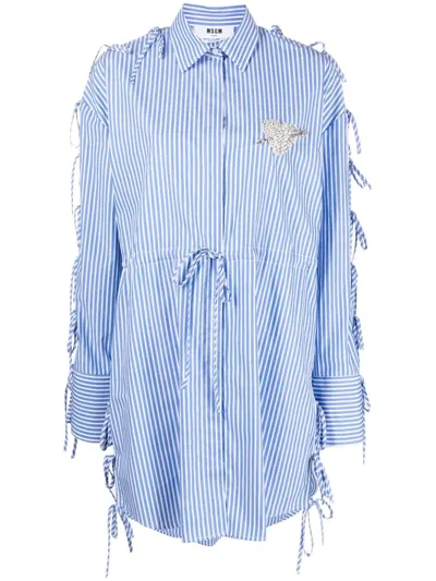 Msgm Striped Cotton Shirtdress In Blue