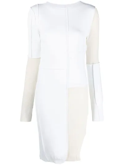 Mm6 Maison Margiela Colour-block Exposed-seam Midi Dress In White