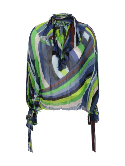 Pucci Iride Printed Silk Chiffon Shirt In Multicolor