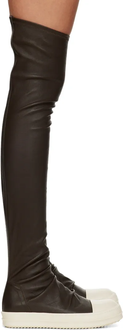 Rick Owens Brown Stocking Boots In Black Milk