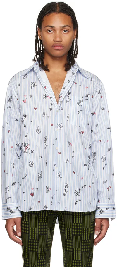 Marni Magic Garden Print Cotton Poplin Shirt In Sky Blue