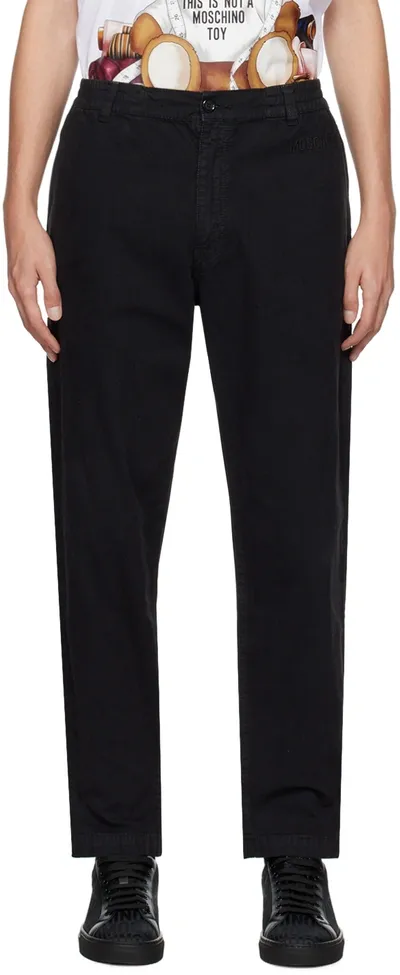 Moschino Black Embroidered Trousers In A1555 Fantasy Print