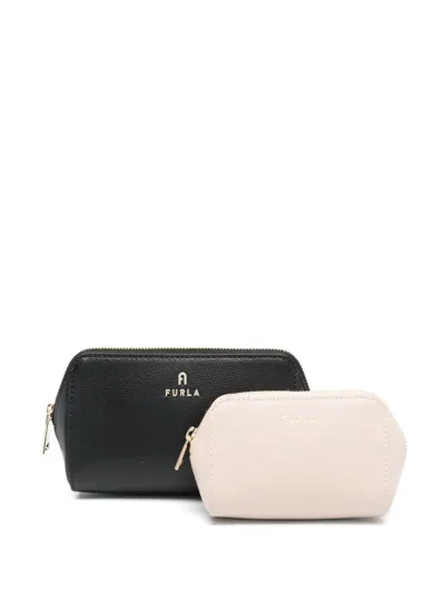 Furla Continental Leather Make Up Bag In Black