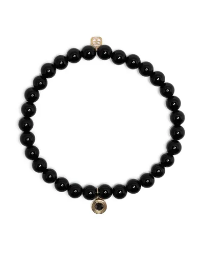 Sydney Evan 14k Yellow Gold Onyx Charm Bead Bracelet In Black