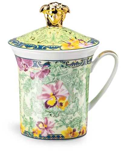 Versace X Rosenthal D.v. Floralia Lidded Mug (9.8cm) In Green