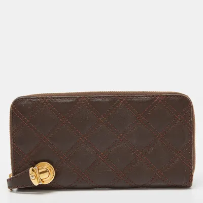 Pre-owned Marc Jacobs Brown Quilted Leather Deluxe Zip Around Wallet