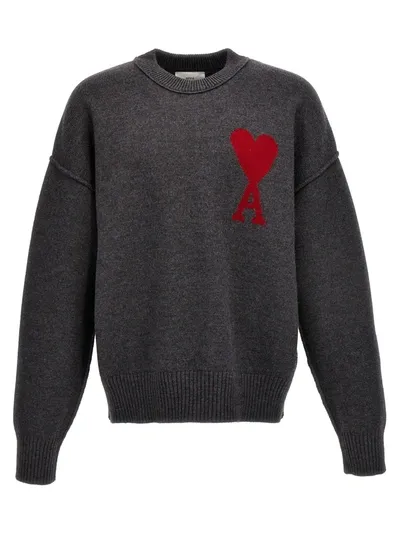 Ami Alexandre Mattiussi Ami De Caur Crew Neck Sweater In Grey