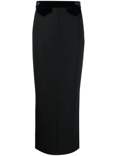 Giorgio Armani Faux-pocket Velvet-trim Maxi Skirt In Blau